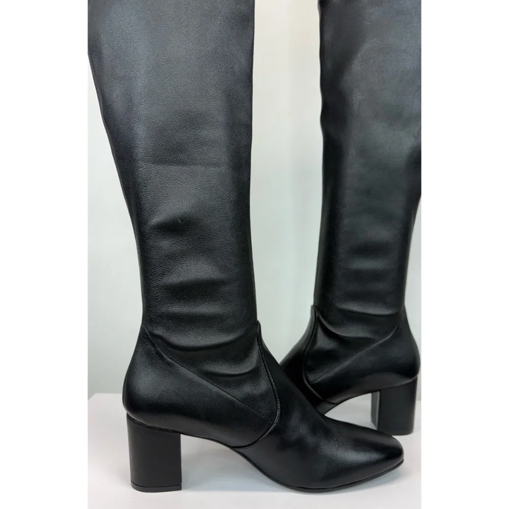 New Stuart Weitzman Tieland Over The Knee Boot Black Leather Sz 10